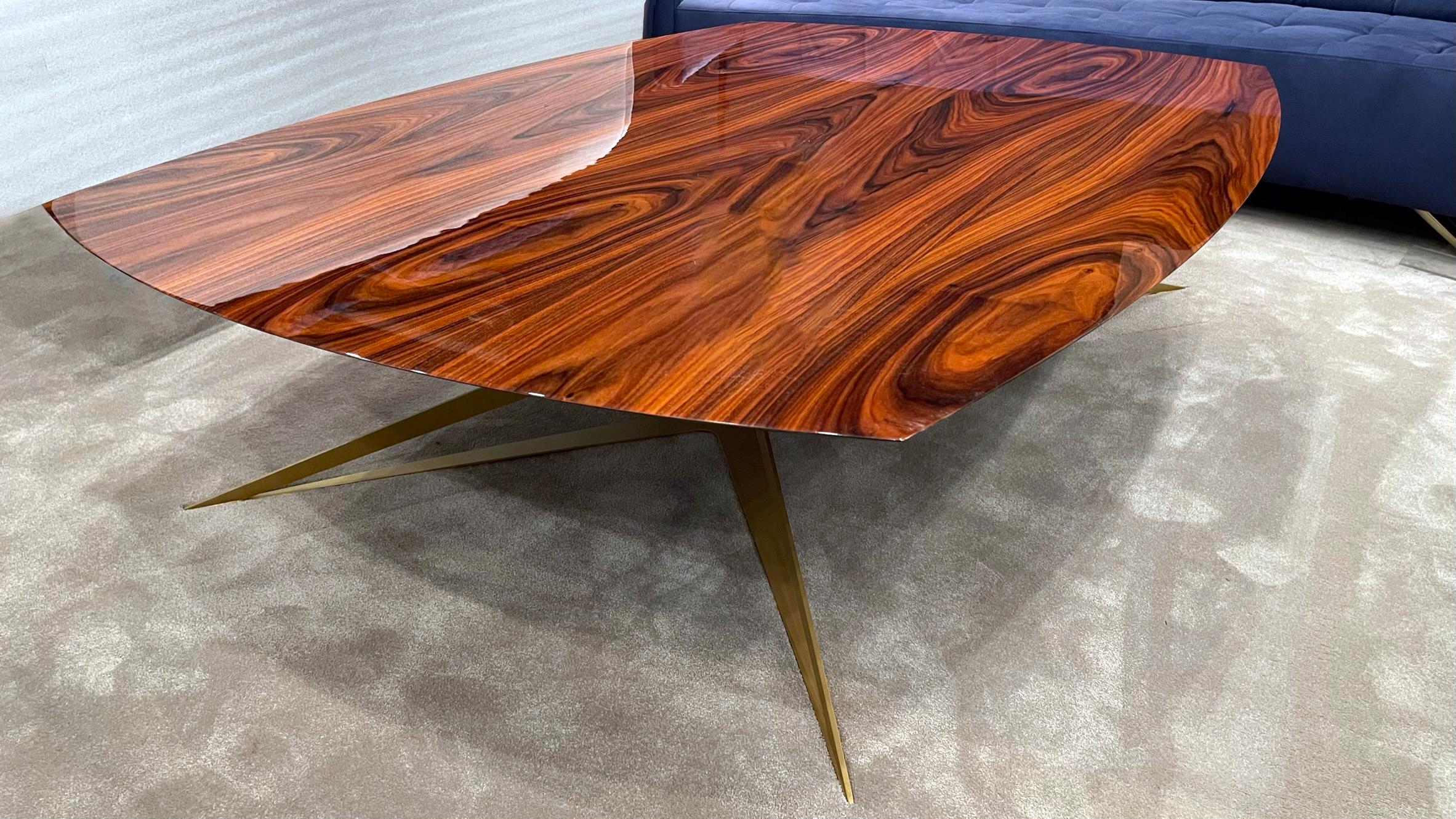 Modern Rectangular Center Coffee Table High-Gloss Ironwood Gold Lacquered Steel  In New Condition For Sale In Vila Nova Famalicão, PT