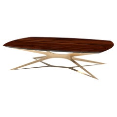 Modern Rectangular Center Coffee Table High-Gloss Ironwood Gold Lacquered Steel