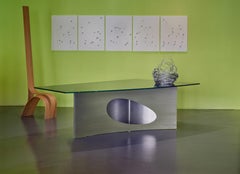 Modern Rectangular Dining Table Curved Aluminium Colored Top Glass Dilmos
