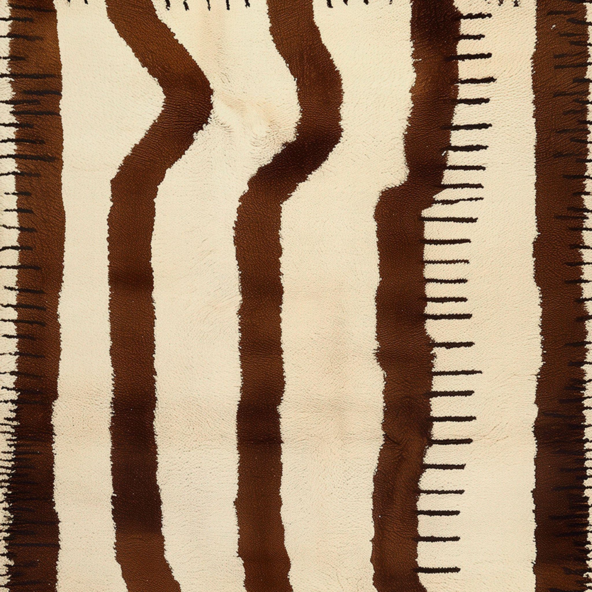 Portuguese Modern Rectangular Ethnic Beige Rug Organic Irregular Stripes Pattern Red, Brown For Sale