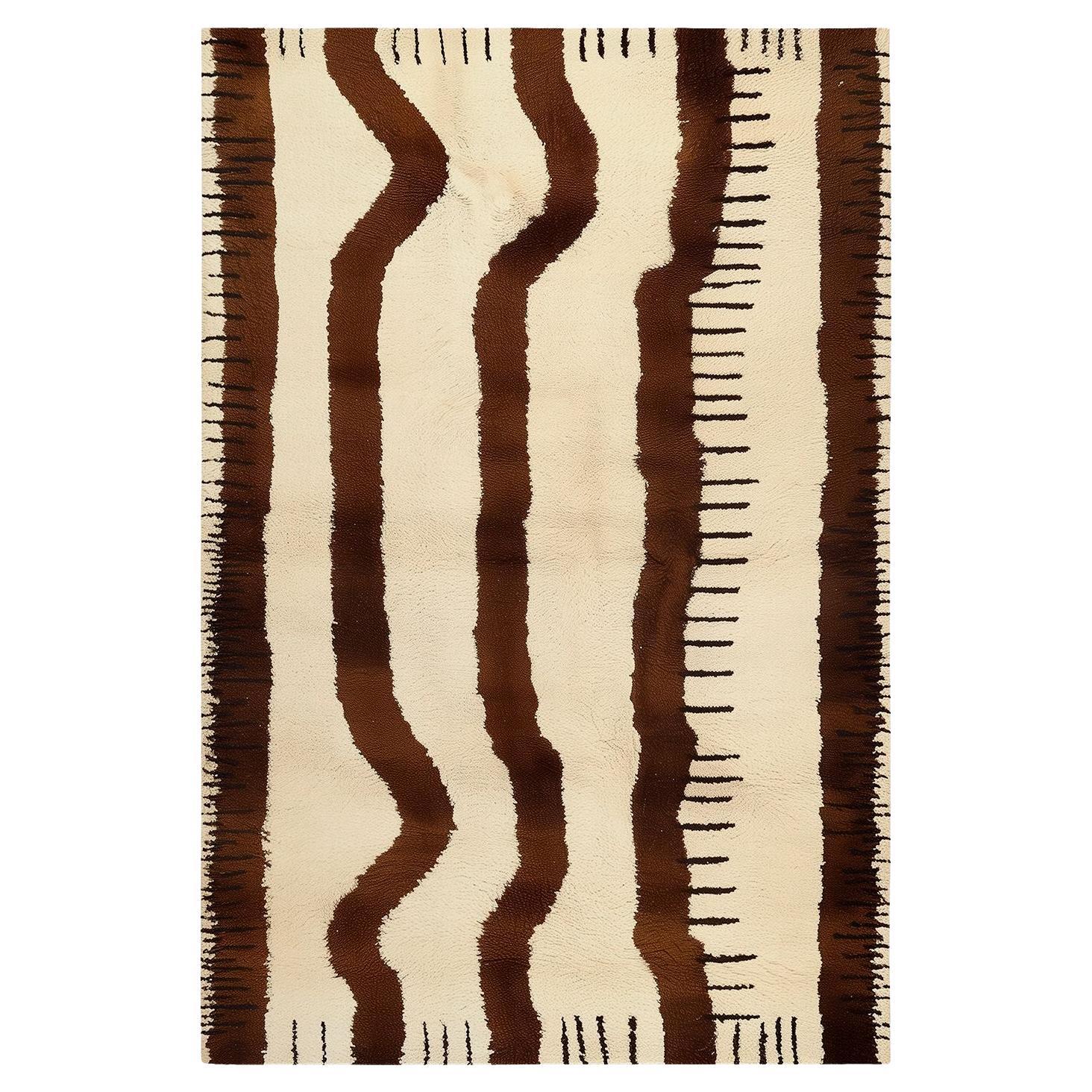 Alfombra Rectangular Moderna Étnica Beige Patrón Orgánico de Rayas Irregulares Rojo, Marrón
