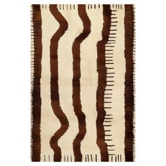 Modern Rectangular Ethnic Beige Rug Organic Irregular Stripes Pattern Red, Brown