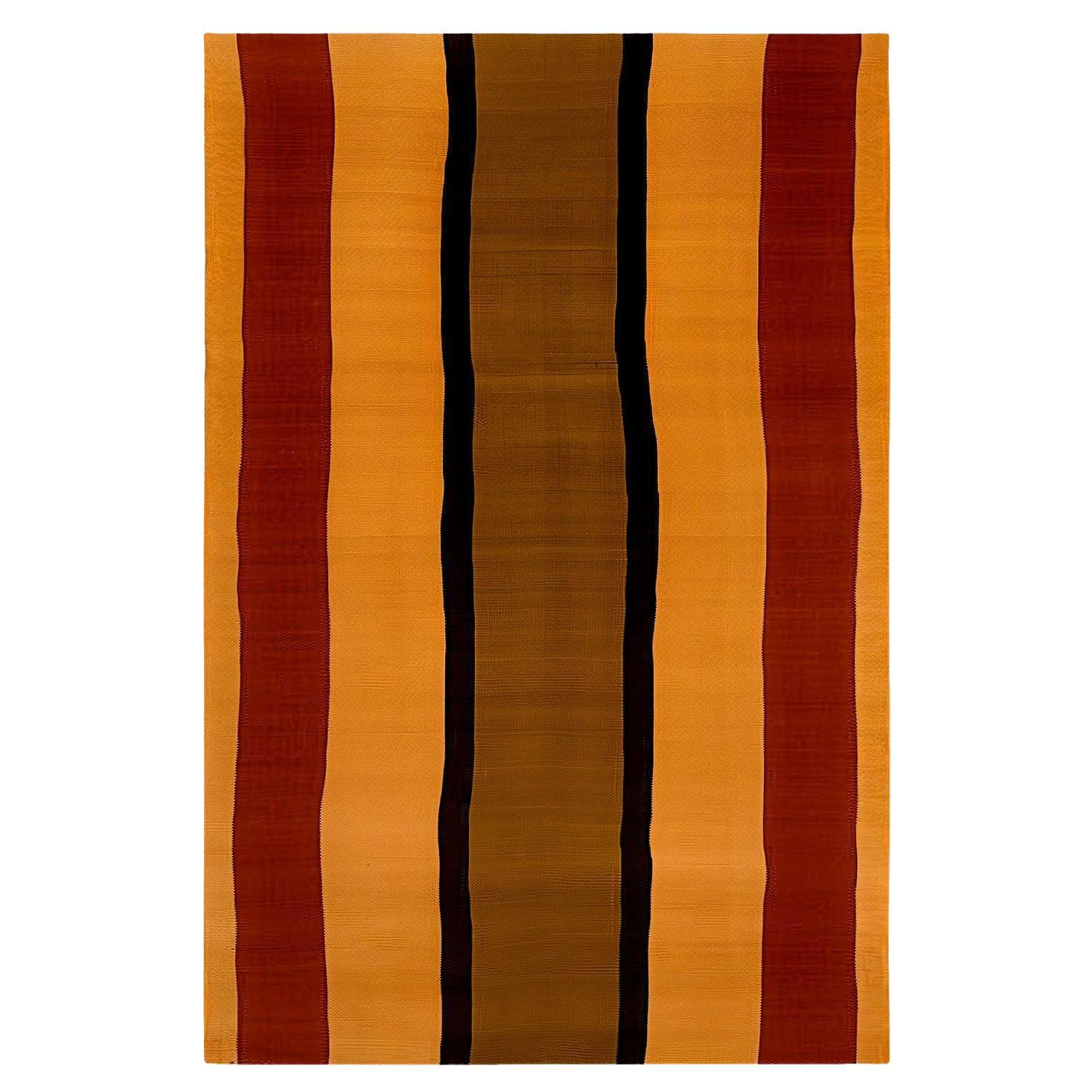 Alfombra Étnica Rectangular Moderna Patrón de Rayas Orgánico Rojo, Marrón, Naranja, Negro