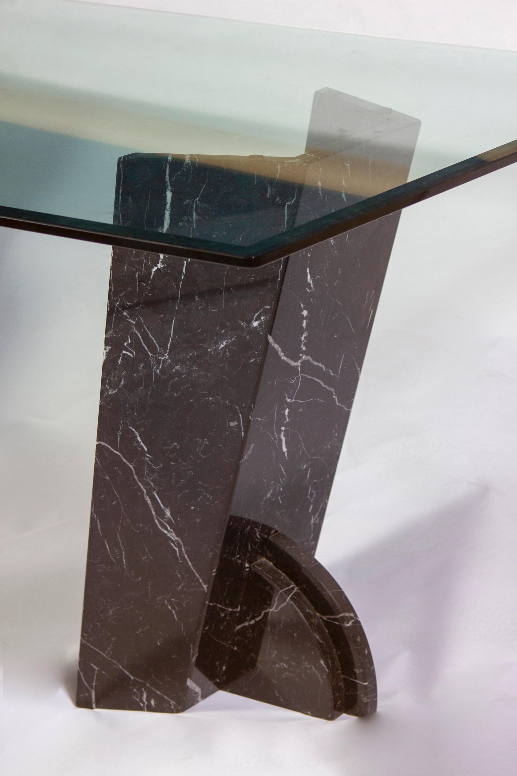 Modern Rectangular Glass Dining Table with Marble Base 1970' For Sale 5