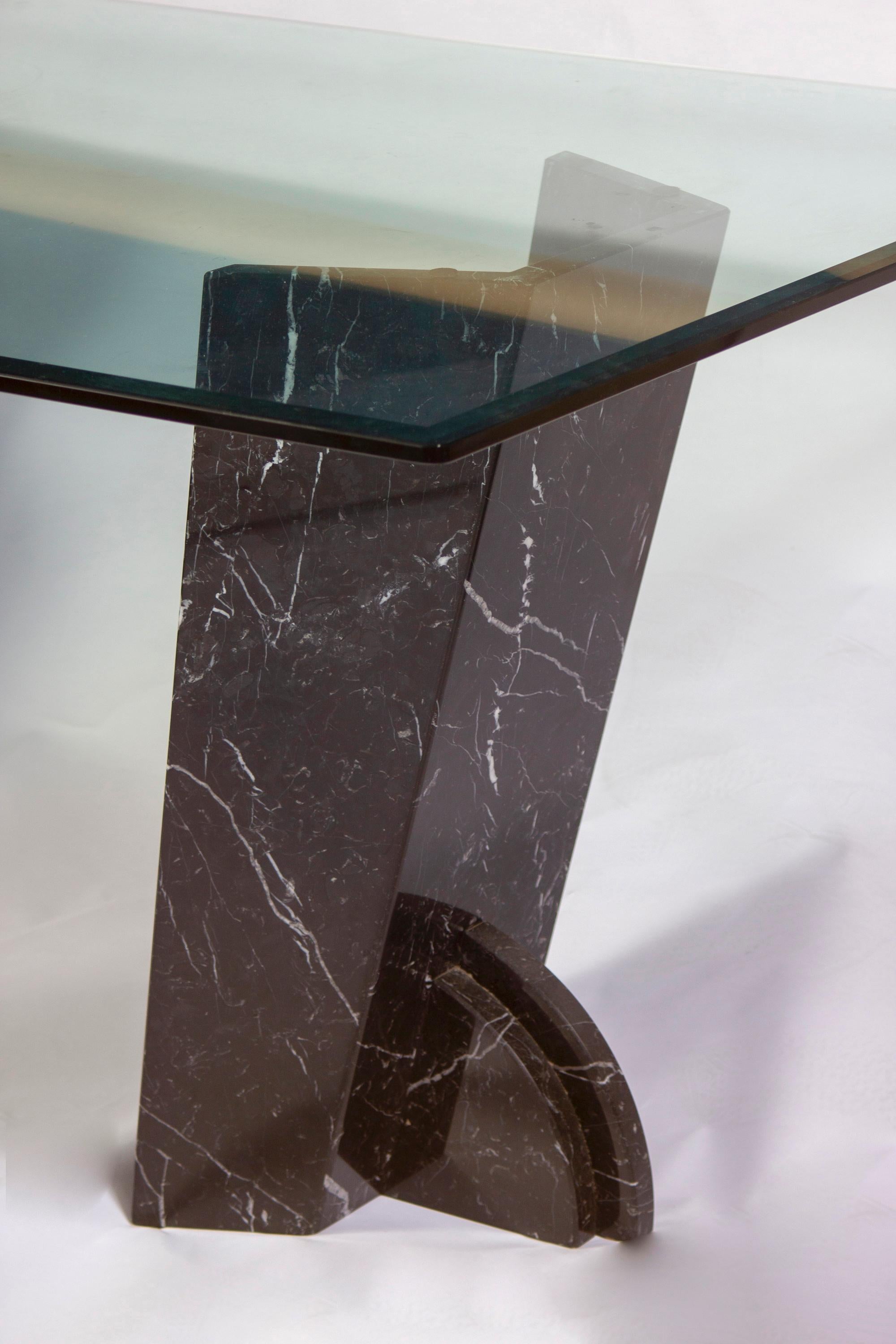 Modern Rectangular Glass Dining Table with Marble Base 1970' For Sale 4