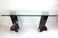 Modern Rectangular Glass Dining Table with Marble Base 1970'