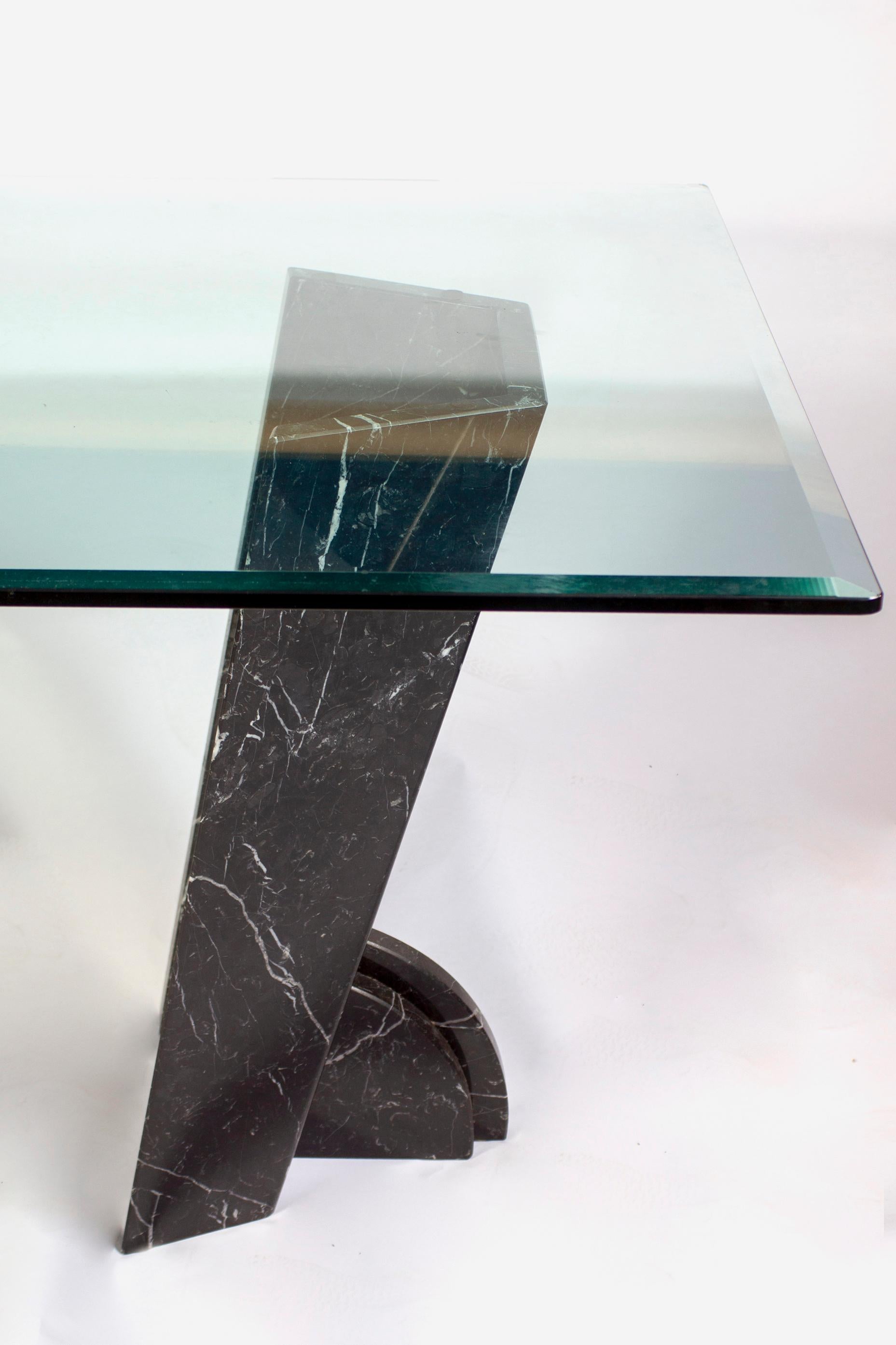 Italian Modern Rectangular Glass Dining Table with Marble Base 1970' For Sale