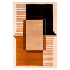 Modern Rectangular Rug Stripes Pattern Beige, Red, Orange, Black