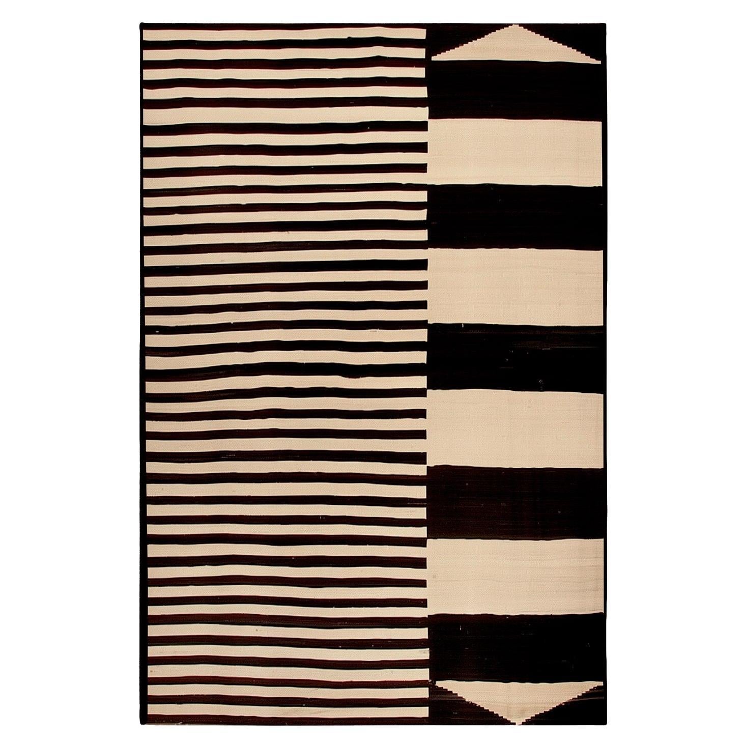 Alfombra Rectangular Moderna Rayas Patrón Mínimo Rayas Blancas y Negras