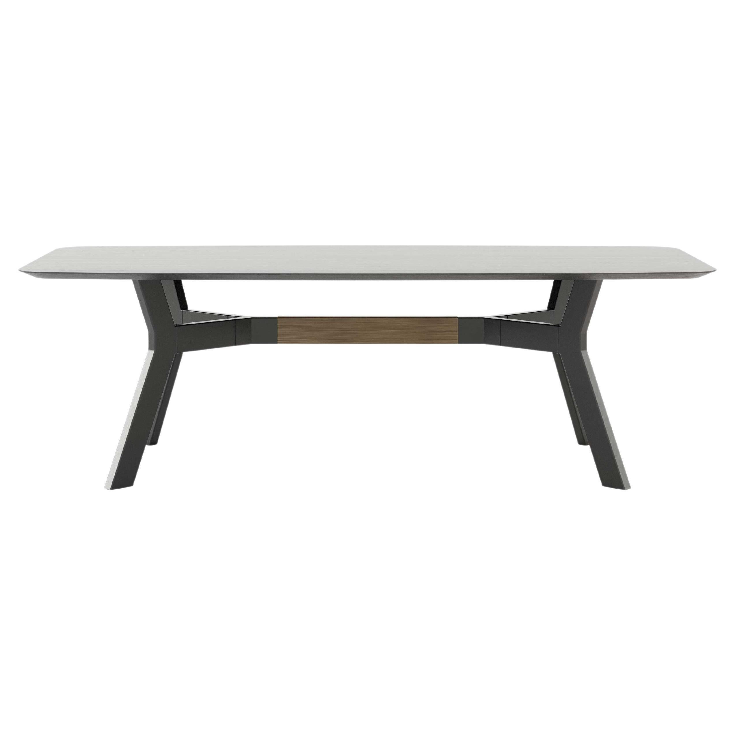 Modern Rectangular Toro Dining Table Made with Oak and Bronze, Handmade For Sale