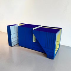 Modern Rectangular Unique Handpainted Coffee Side Table Dilmos Colorful Graphic