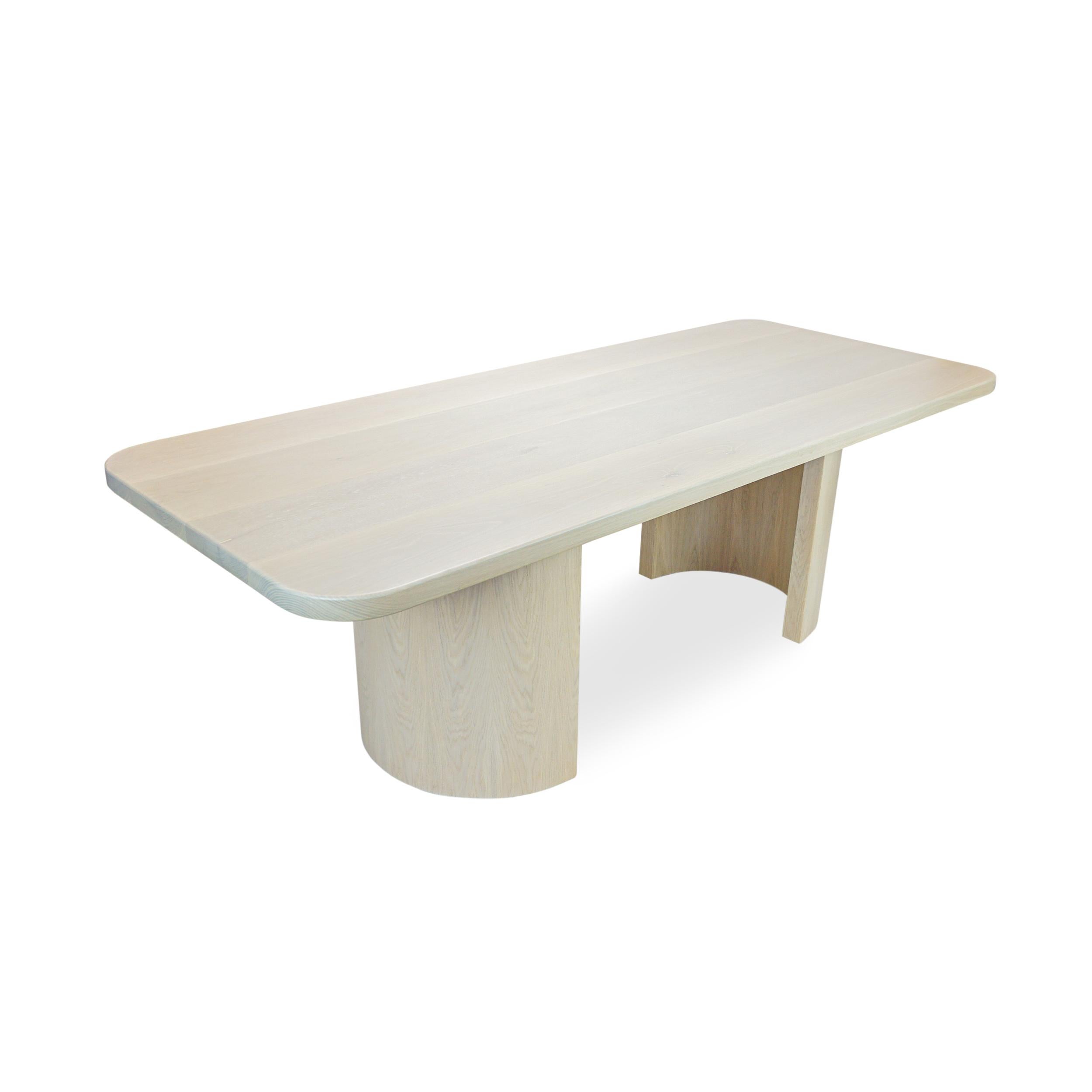 Stained Modern Rectangular White Oak Dining Table W/ Half Cylinder Legs + Round Corners For Sale