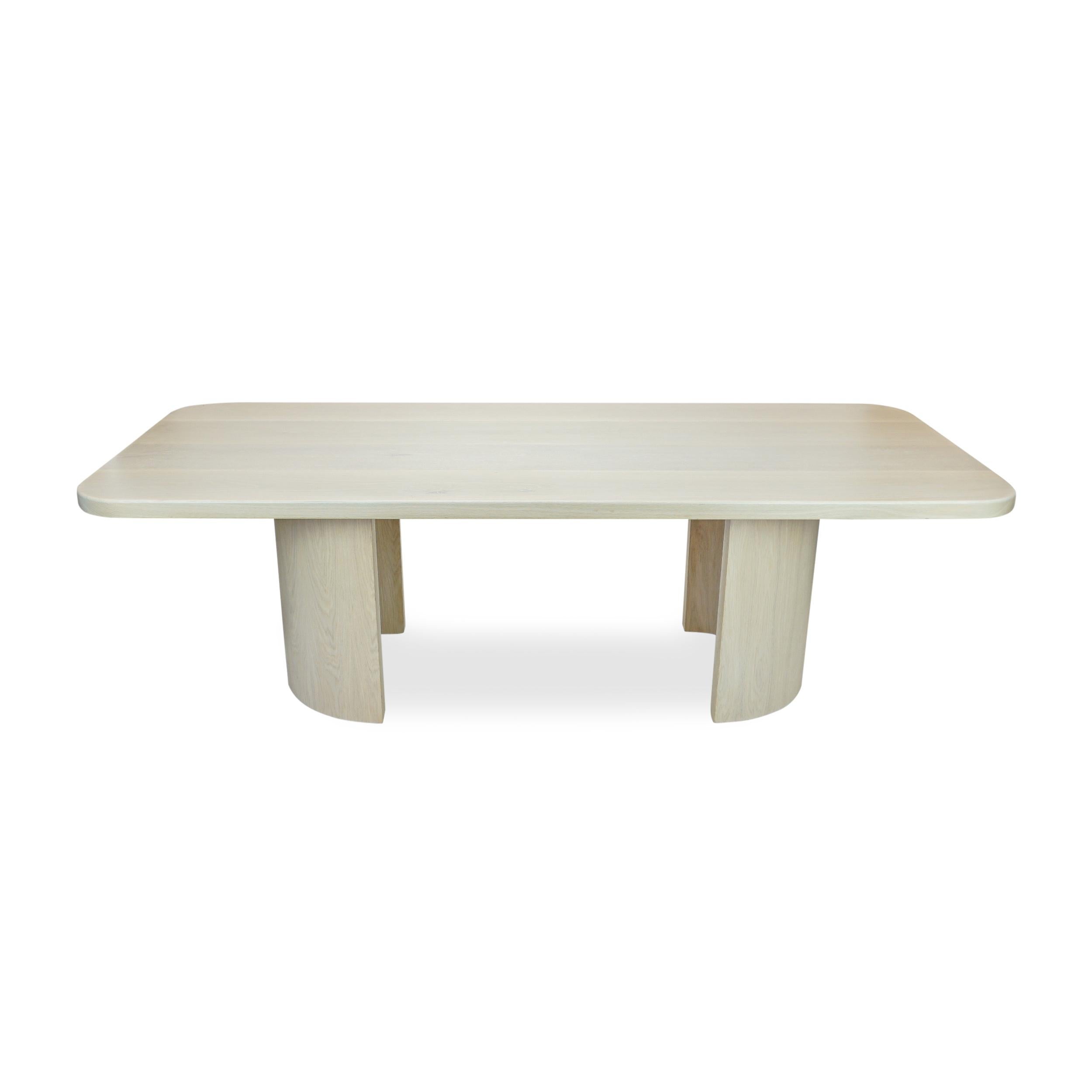 Contemporary Modern Rectangular White Oak Dining Table W/ Half Cylinder Legs + Round Corners For Sale