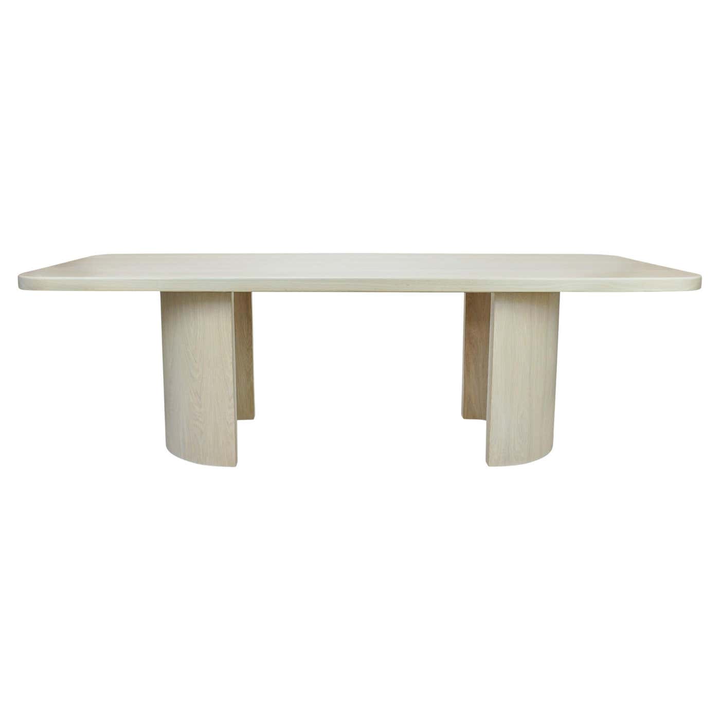 Modern Rectangular White Oak Dining Table W/ Half Cylinder Legs + Round ...
