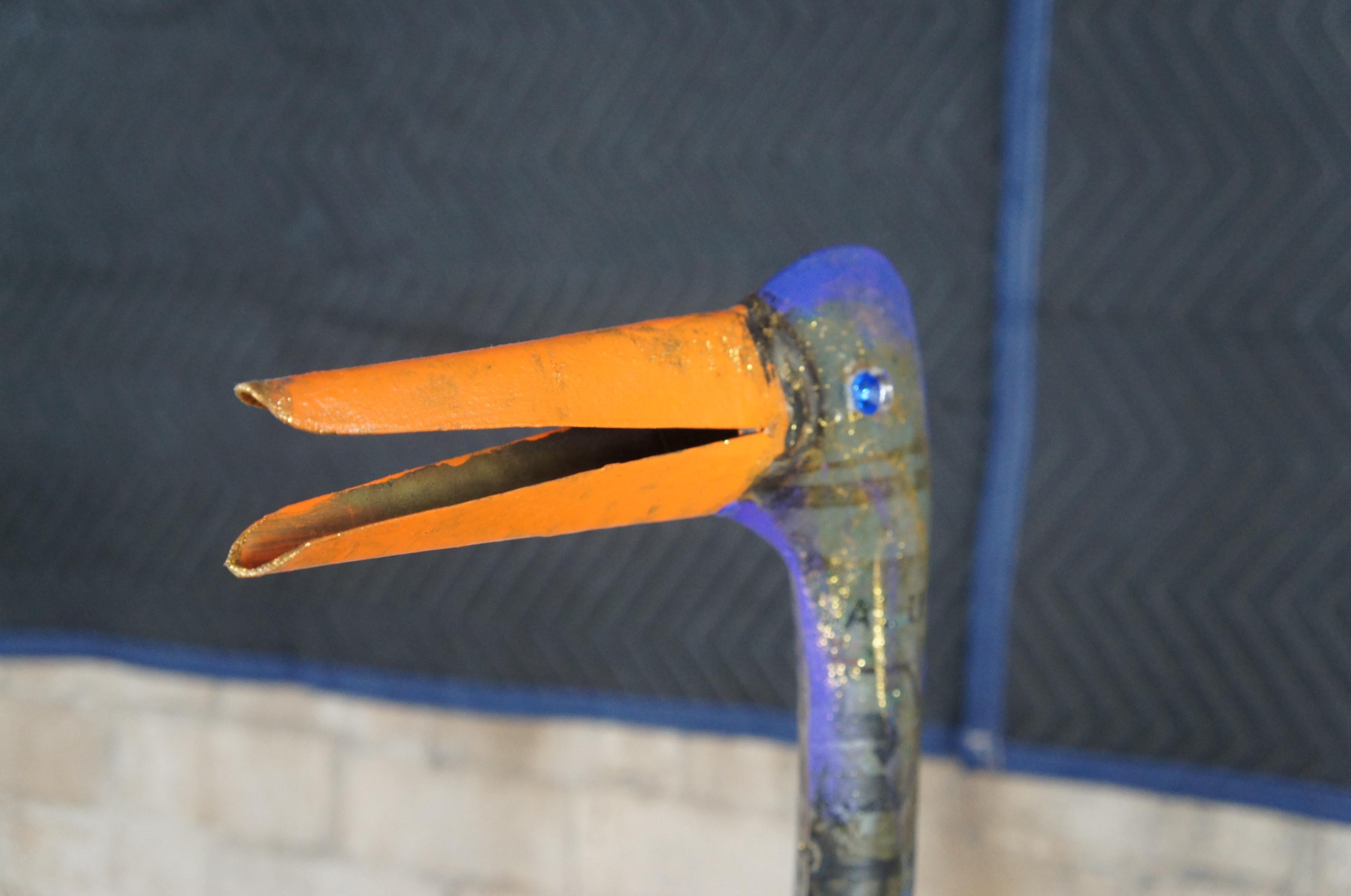 Modern Recycled Sculptural Tin Iron Life Size Crane Art Sculpture Statue Bird For Sale 6