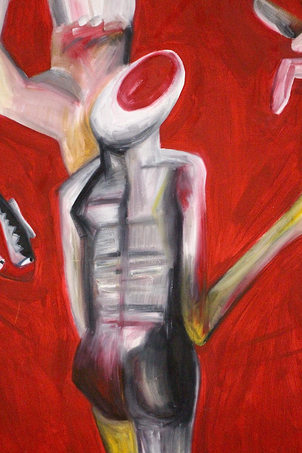 Peinture à l'huile abstraite moderne sur toile rouge, Autriche, 2000 en vente 6