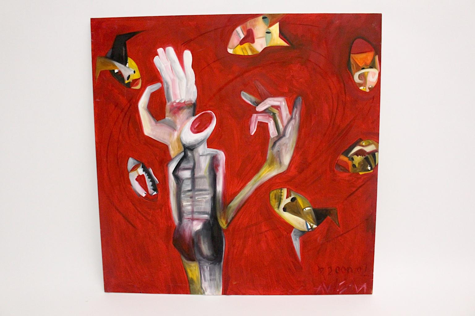 Modernes rotes abstraktes Ölgemälde auf Leinwand, Österreich, 2000 im Angebot 10