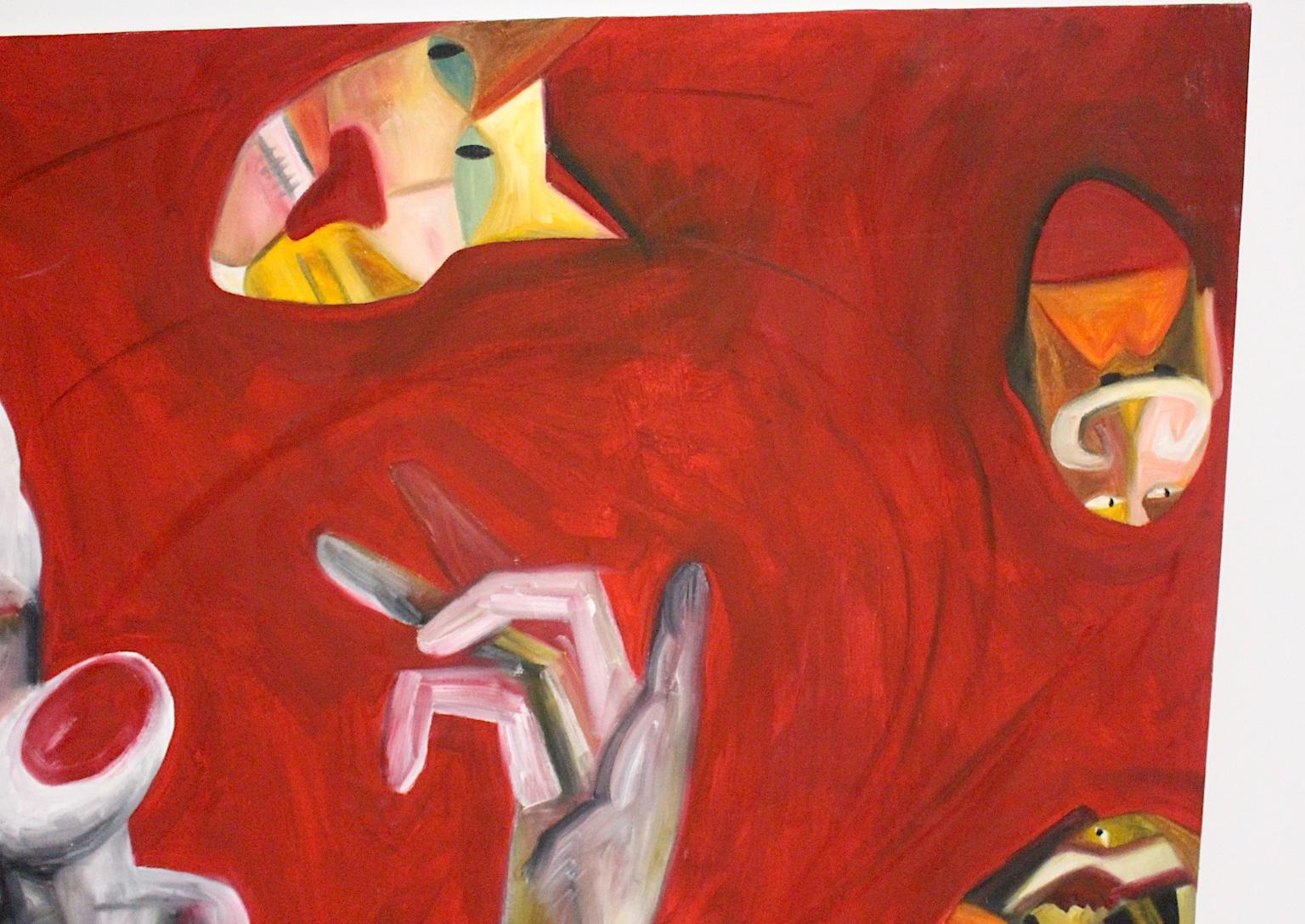 Peinture à l'huile abstraite moderne sur toile rouge, Autriche, 2000 Bon état - En vente à Vienna, AT