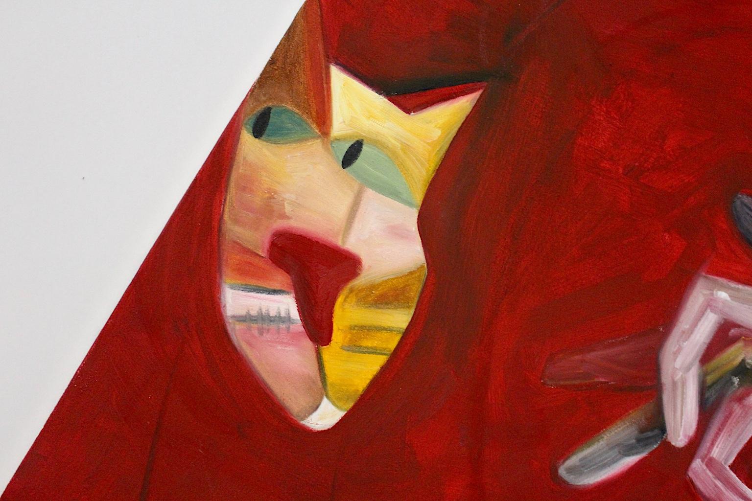 XXIe siècle et contemporain Peinture à l'huile abstraite moderne sur toile rouge, Autriche, 2000 en vente