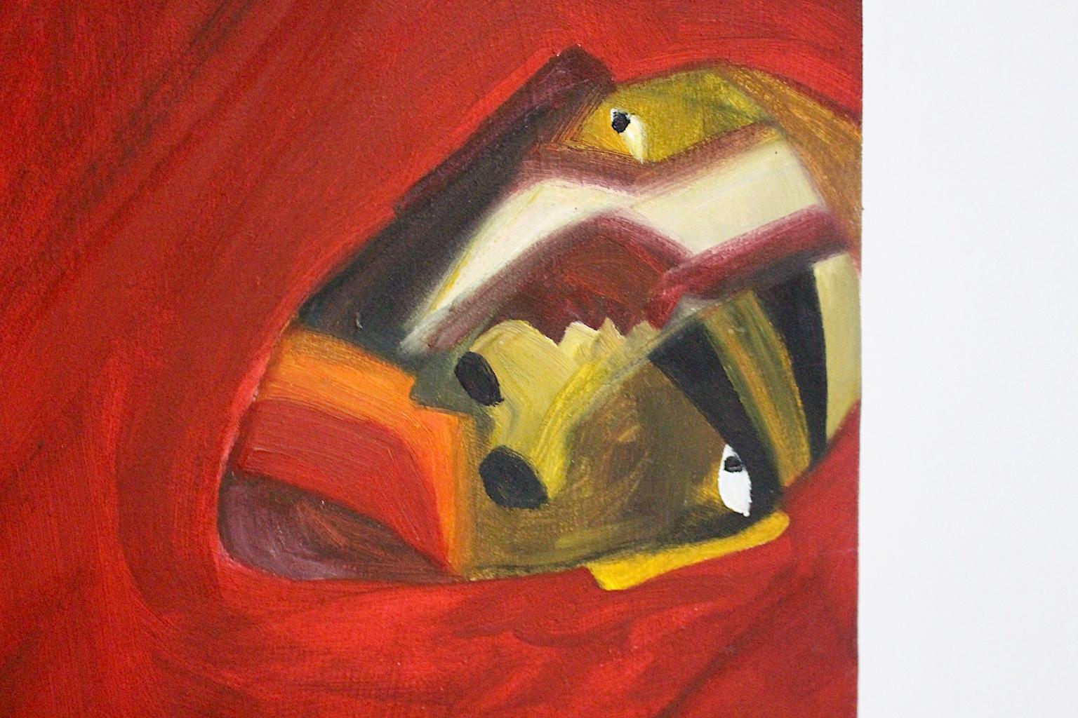 Modernes rotes abstraktes Ölgemälde auf Leinwand, Österreich, 2000 im Angebot 4