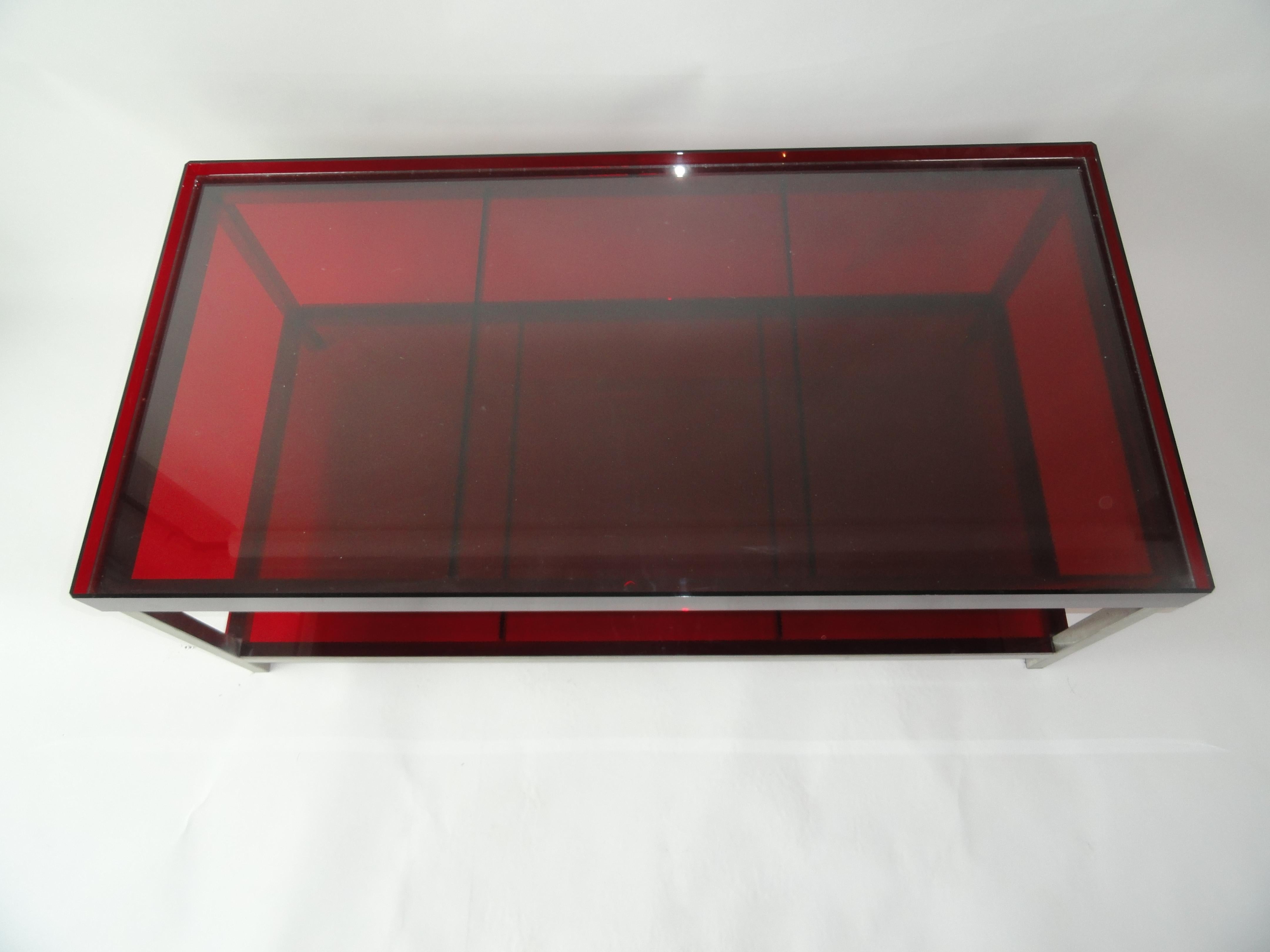 Metal Modern Red Acrylic Coffee Table For Sale