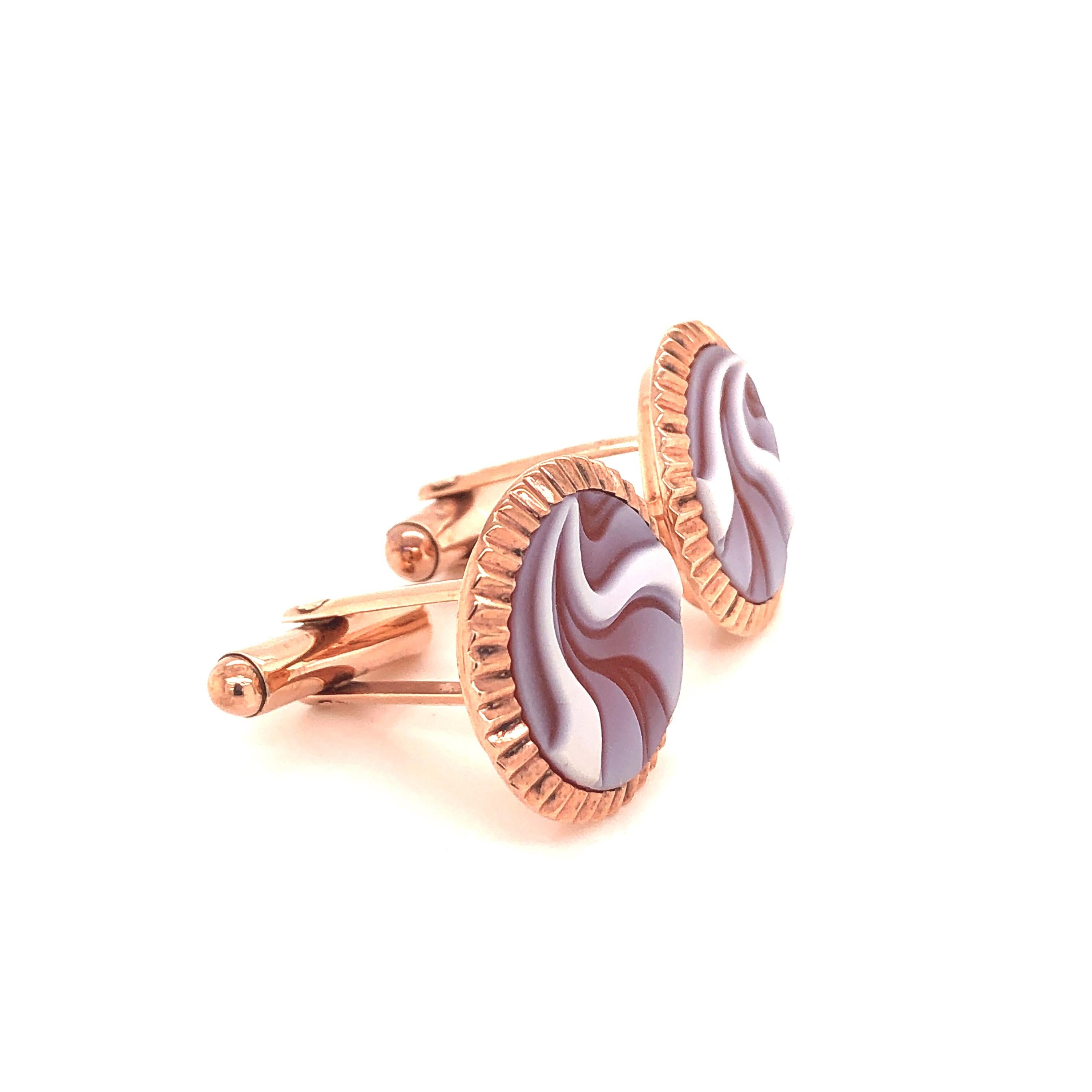 Rose Gold Plated Sterling Silver Modern Design Red Agate Gem-Carving Cufflinks In New Condition For Sale In Jaipur, Rajasthan