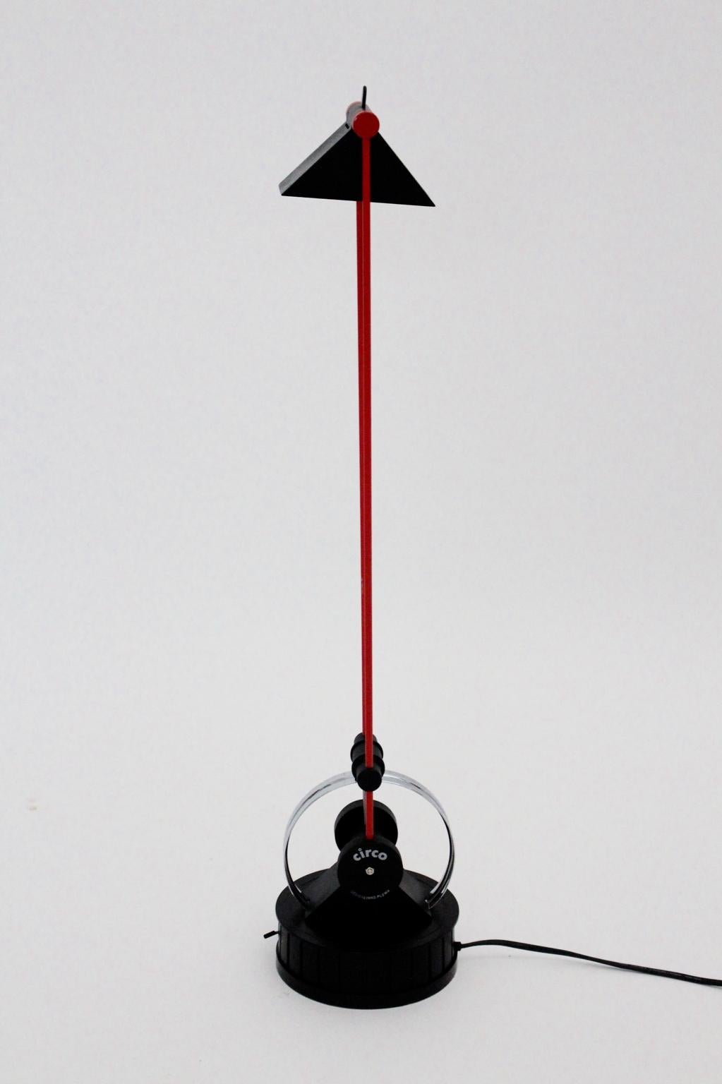 Late 20th Century Modern Red and Black Plastic Vintage Desk Lamp by Linke Plewa Germany 1990s For Sale