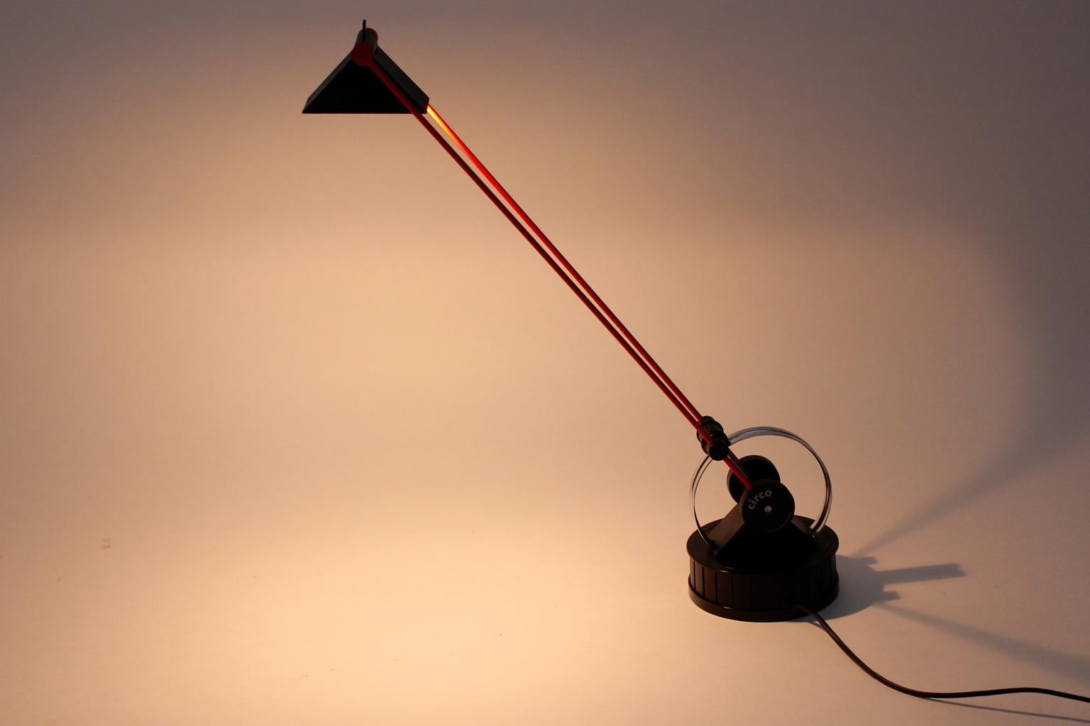 Metal Modern Red and Black Plastic Vintage Desk Lamp by Linke Plewa Germany 1990s For Sale