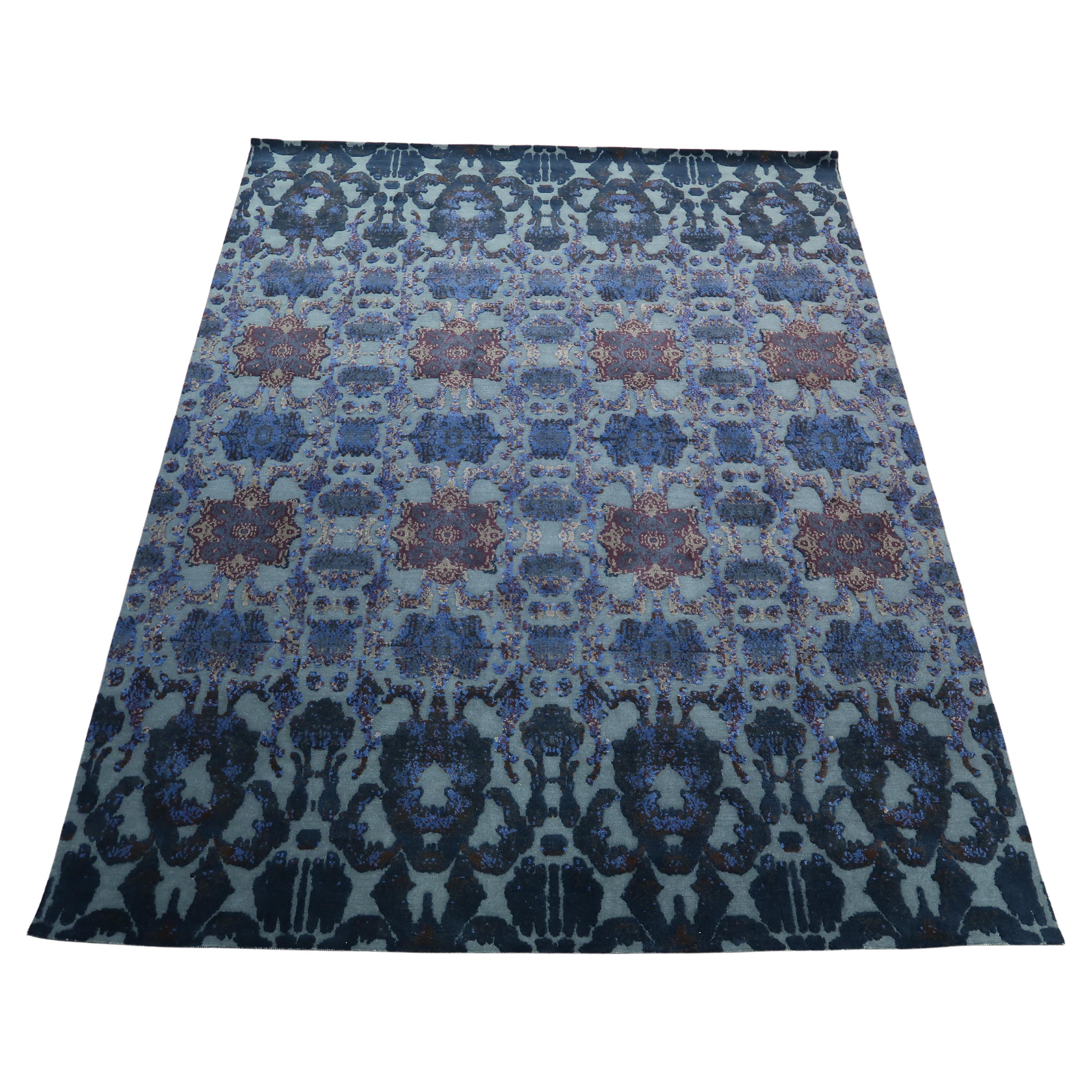 Modern Red and Blue Rug in New Zealand Wool from Hodaire Collection by Gordian For Sale