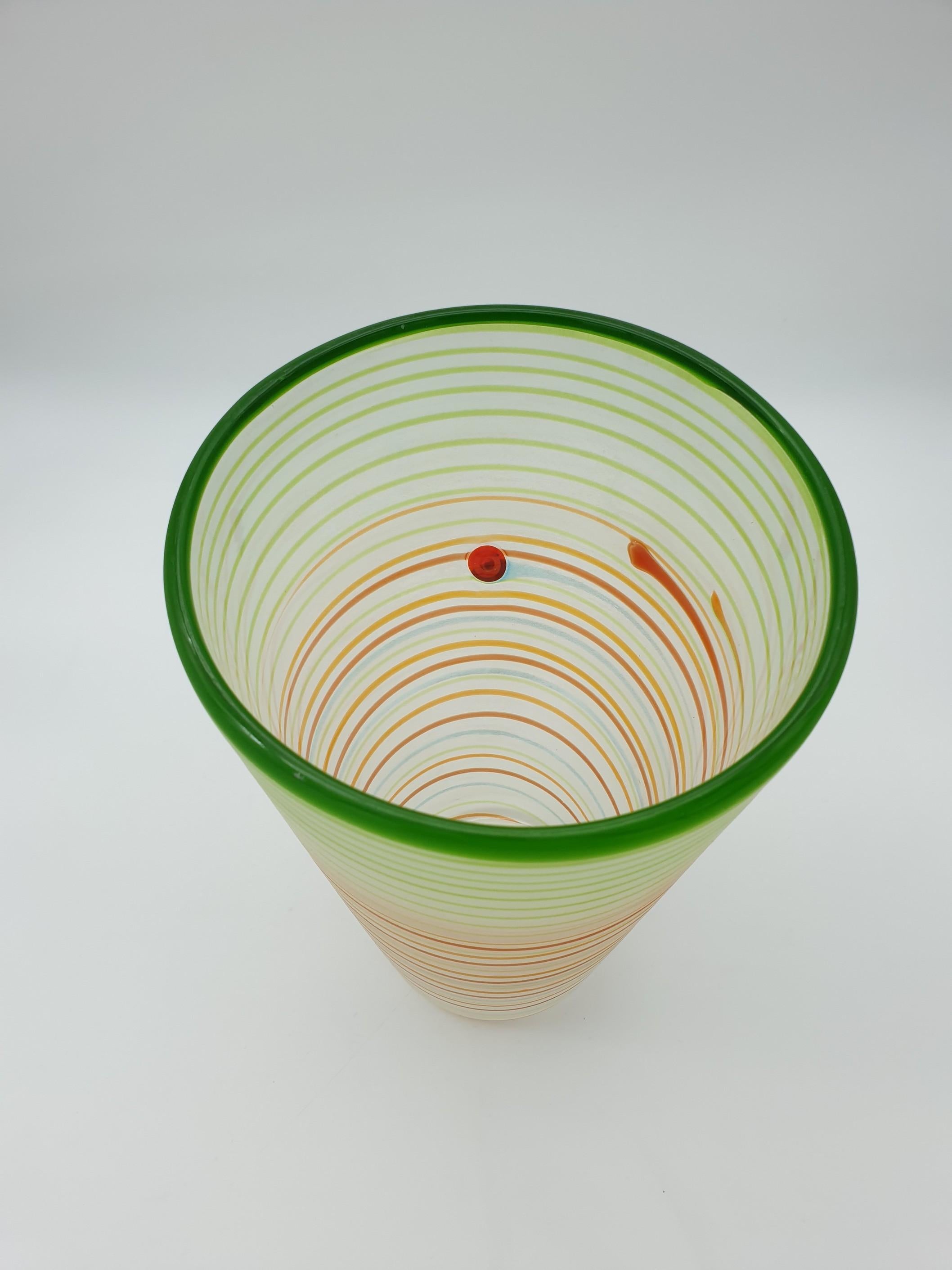 Modern Red and Green Murano Glass Vase with Murrine by Cenedese, 1980s For Sale 9