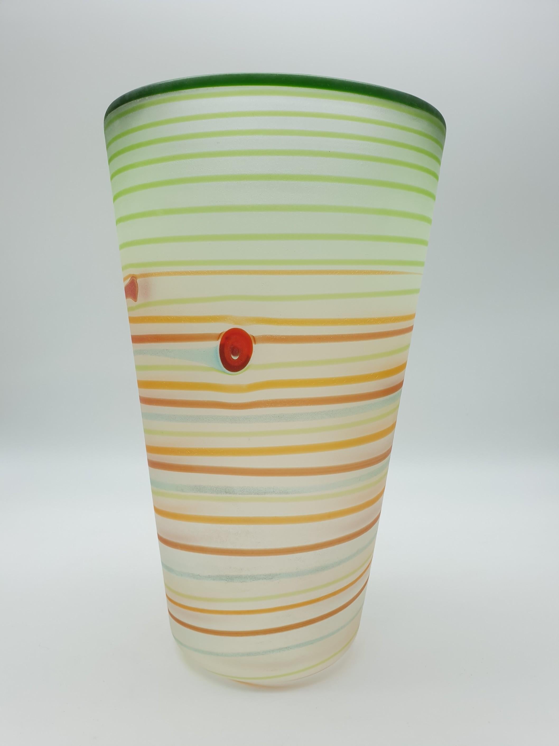 Modern Red and Green Murano Glass Vase with Murrine by Cenedese, 1980s For Sale 10