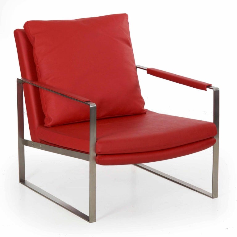 Modern Red Faux-Leather and Brushed Steel Cube Lounge ...