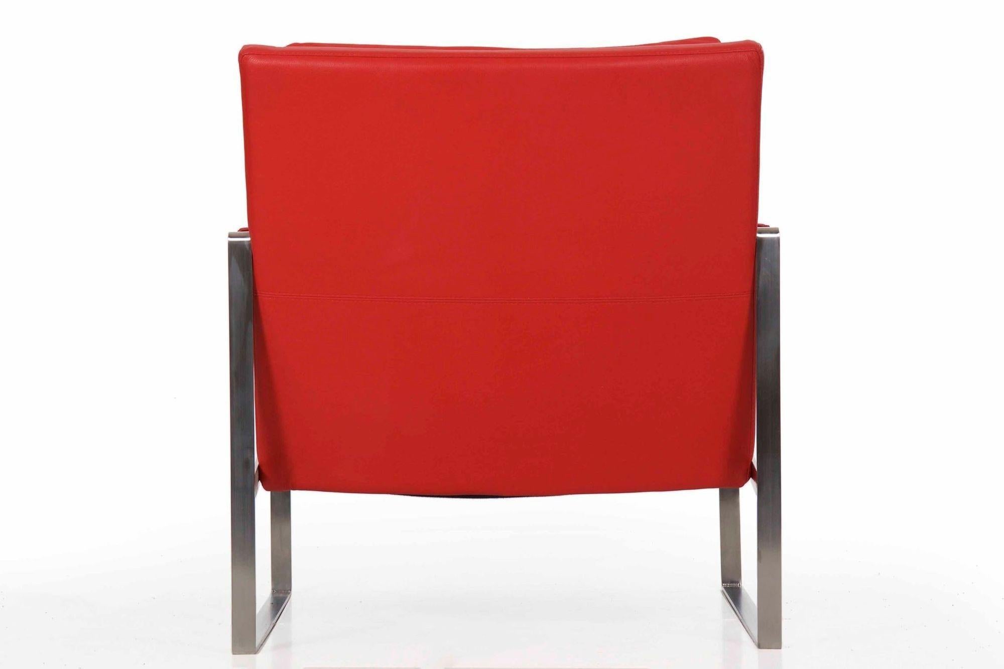 20th Century Modern Red Faux-Leather and Brushed Steel Cube Lounge Chair For Sale