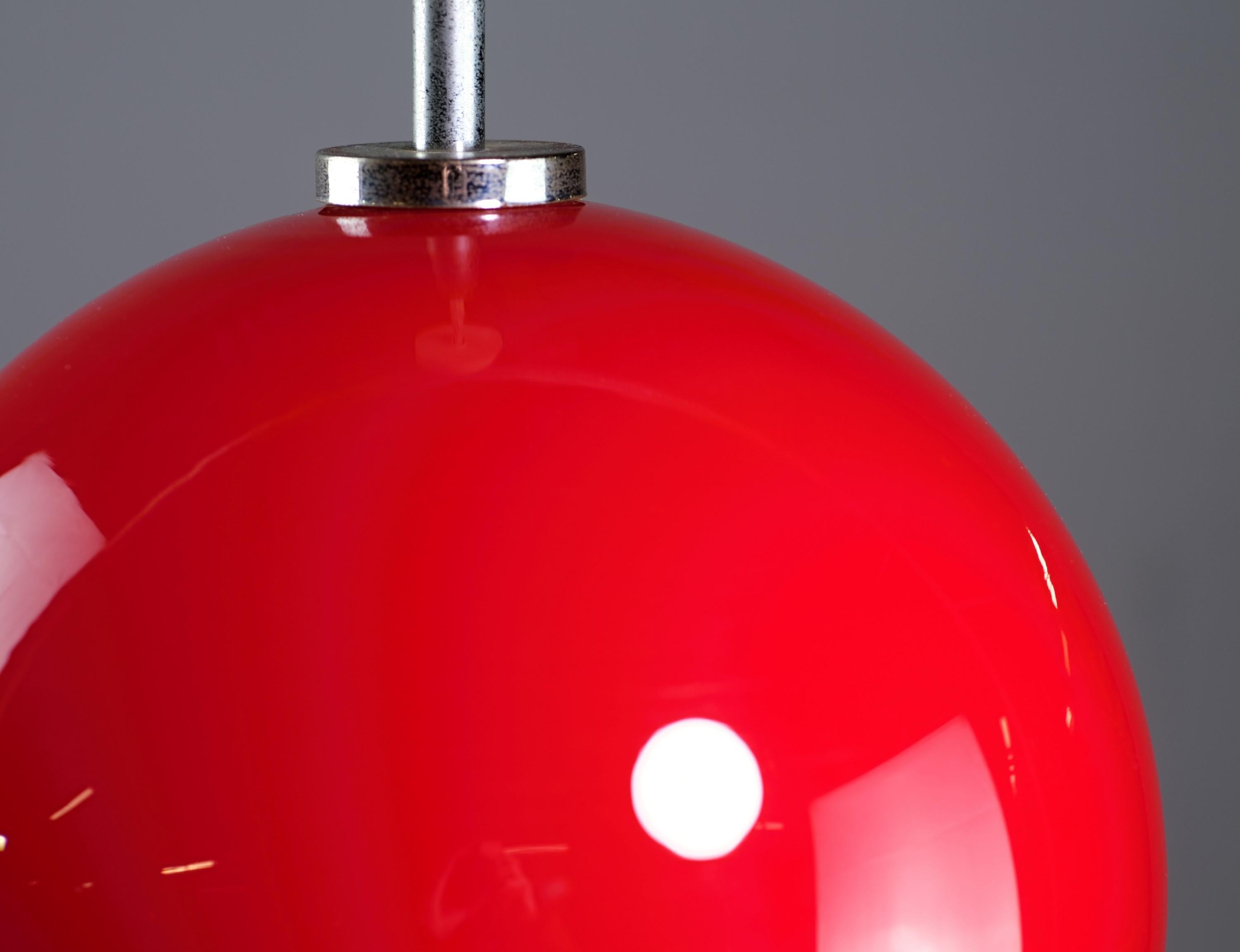 Modern Red Glass Single Socket Pendant Sphere Light In Good Condition In New York, NY