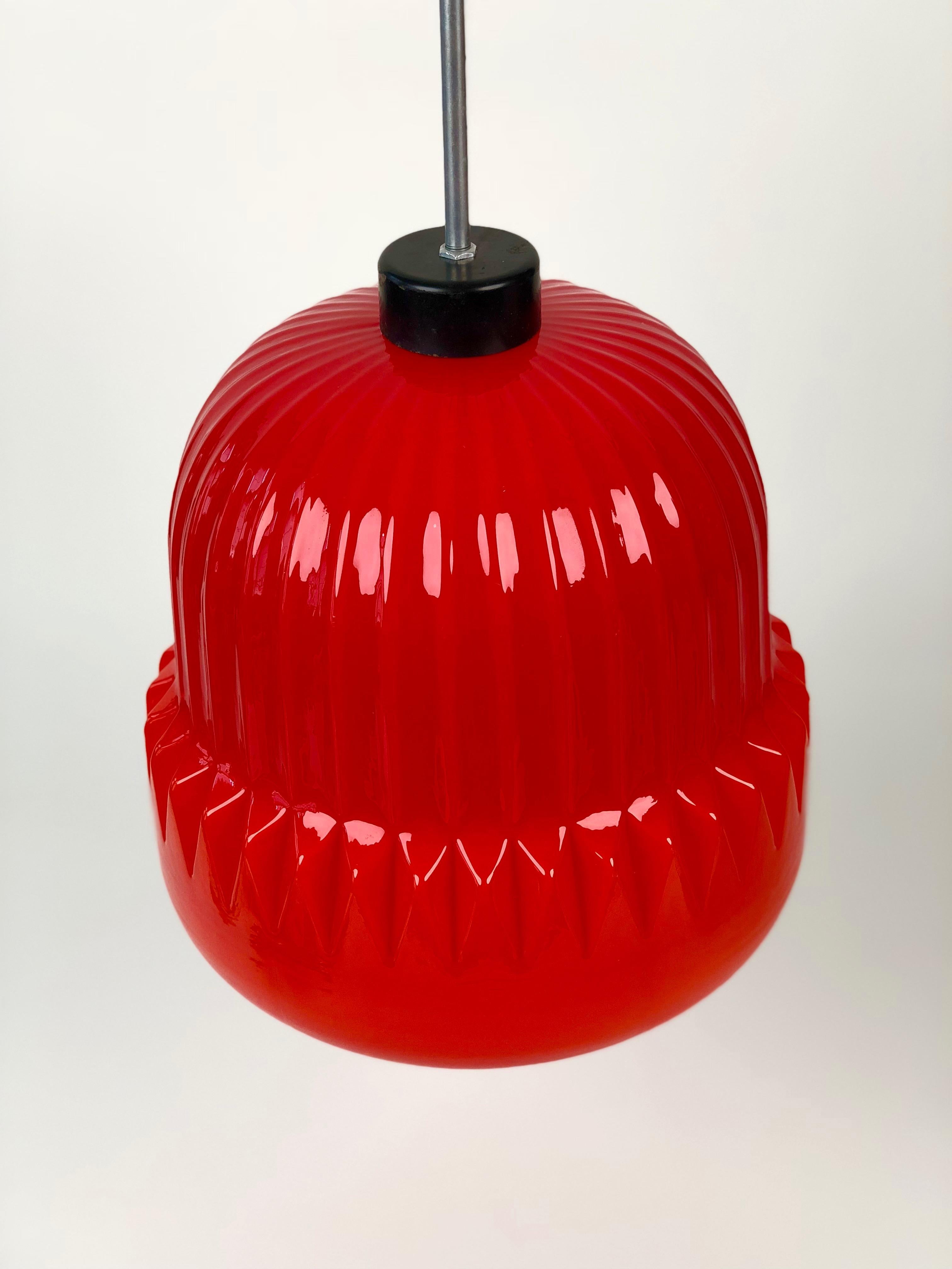 Cast Modern Red Glass, Globe Pendant from the 1960s For Sale