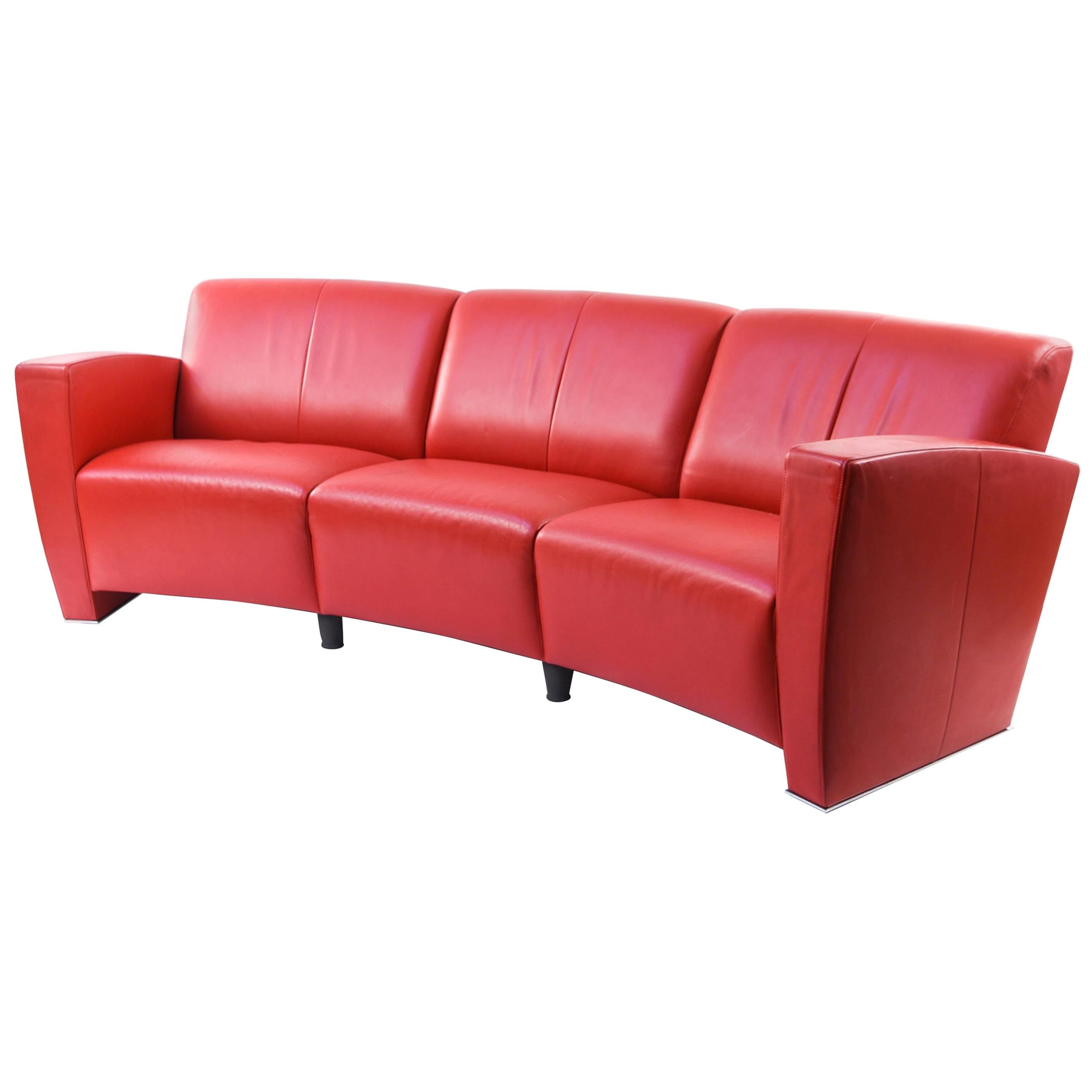 Modern Red Leather Crescent Sofa