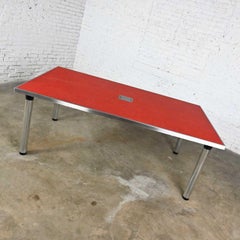 Modern Red Marmoleum & Chrome Powered Custom Work or Dining Table Black Accents