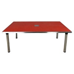 Modern Red Marmoleum & Chrome Powered Custom Made Work or Dining Table Black Acc