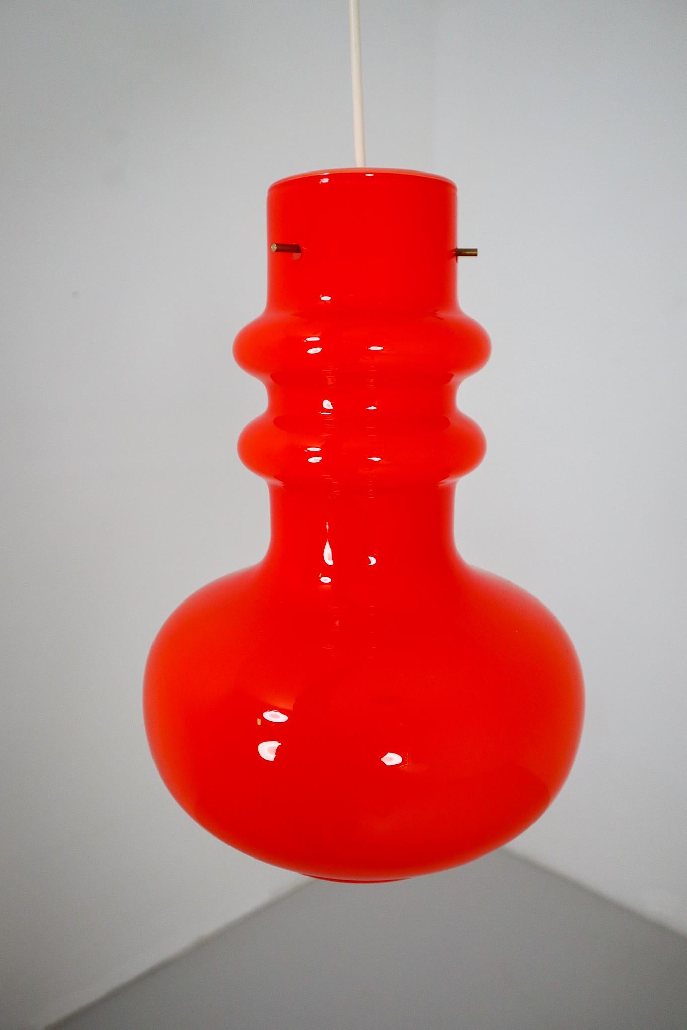 Italian Modern Red Opaline Glass Pendant Lamp Italy, 1970s