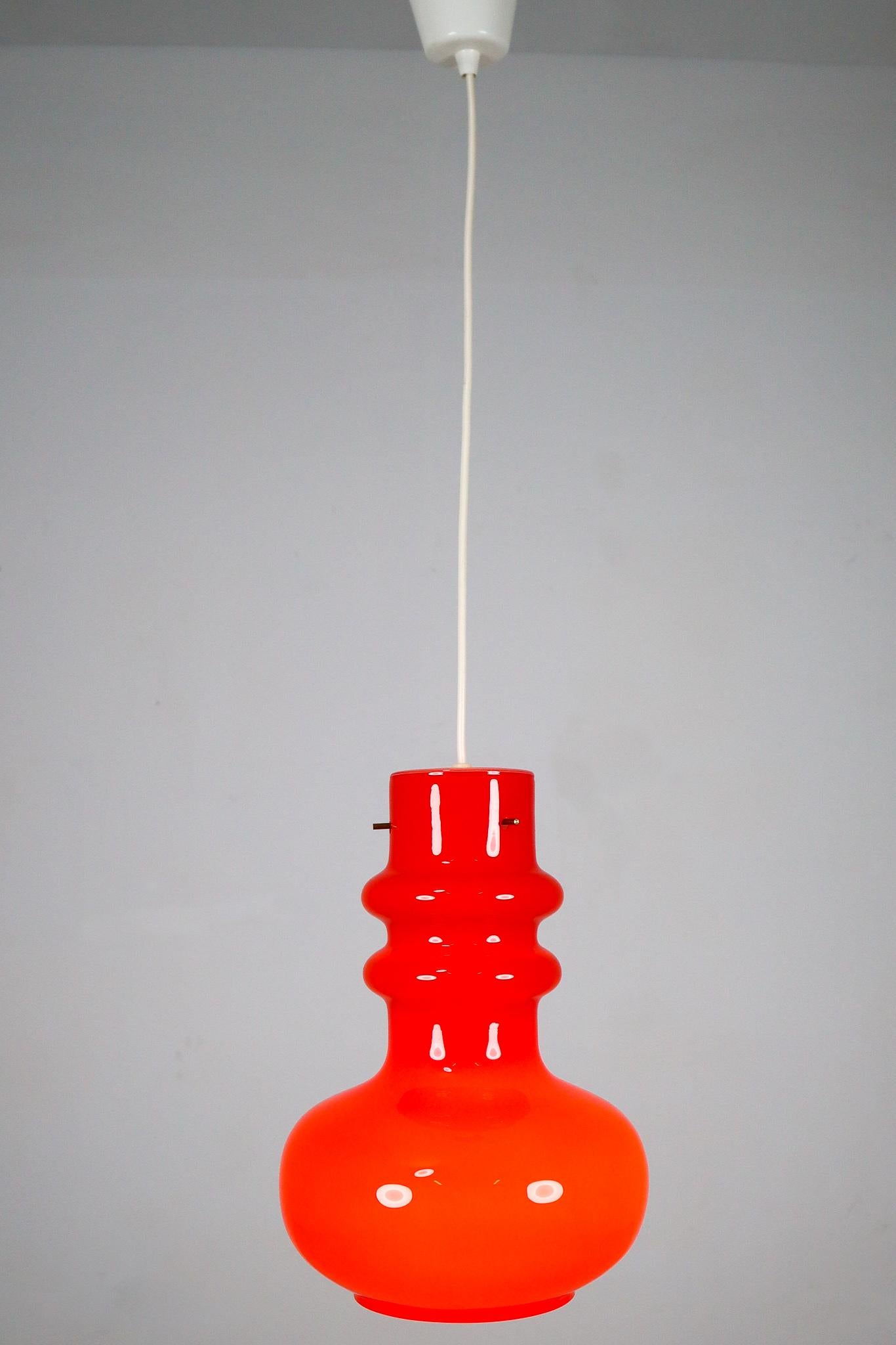 Modern Red Opaline Glass Pendant Lamp Italy, 1970s In Good Condition In Almelo, NL