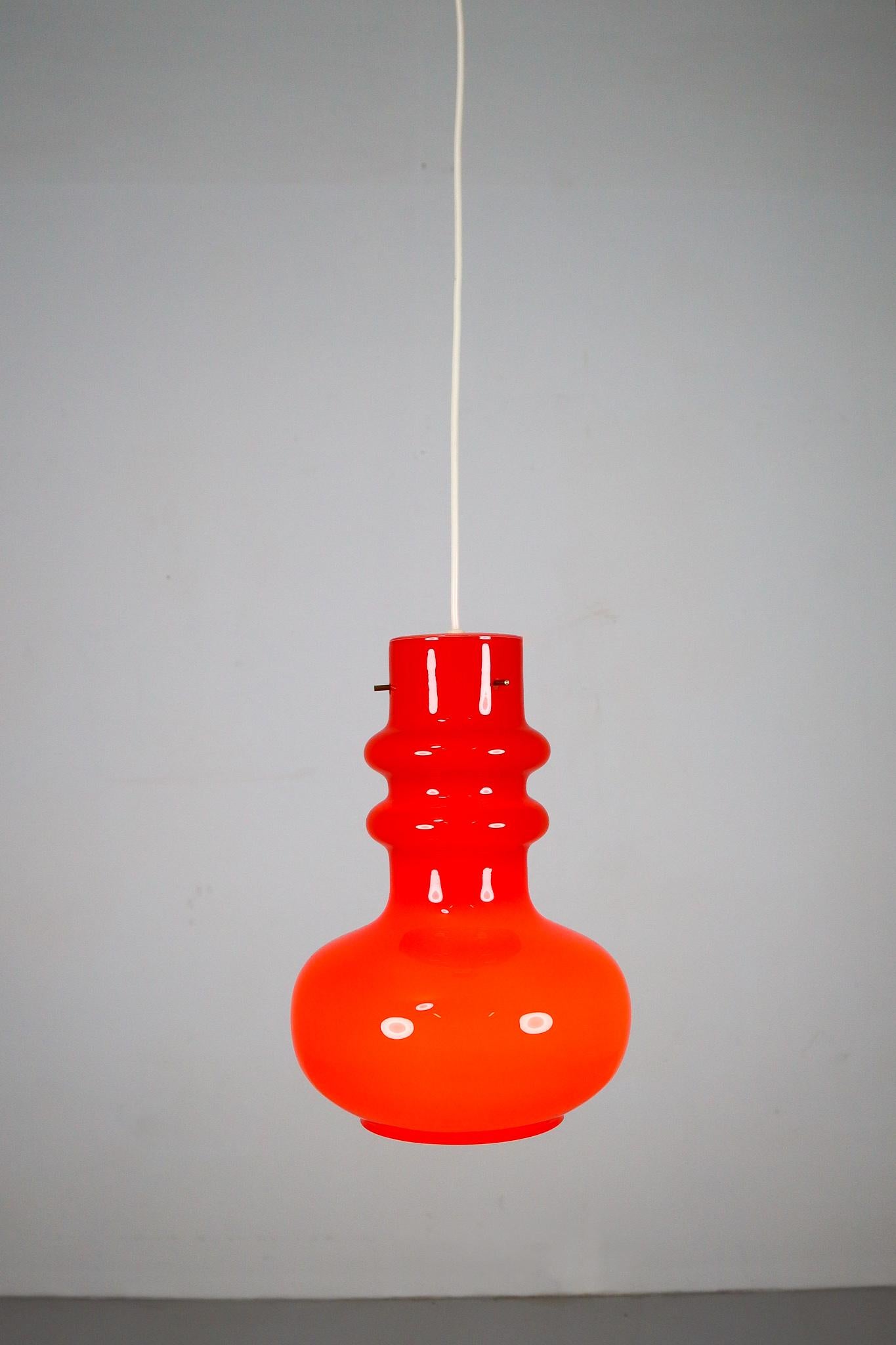 Late 20th Century Modern Red Opaline Glass Pendant Lamp Italy, 1970s