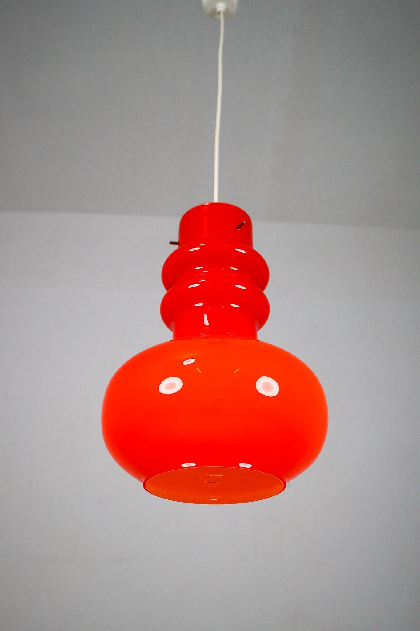Modern Red Opaline Glass Pendant Lamp Italy, 1970s 1