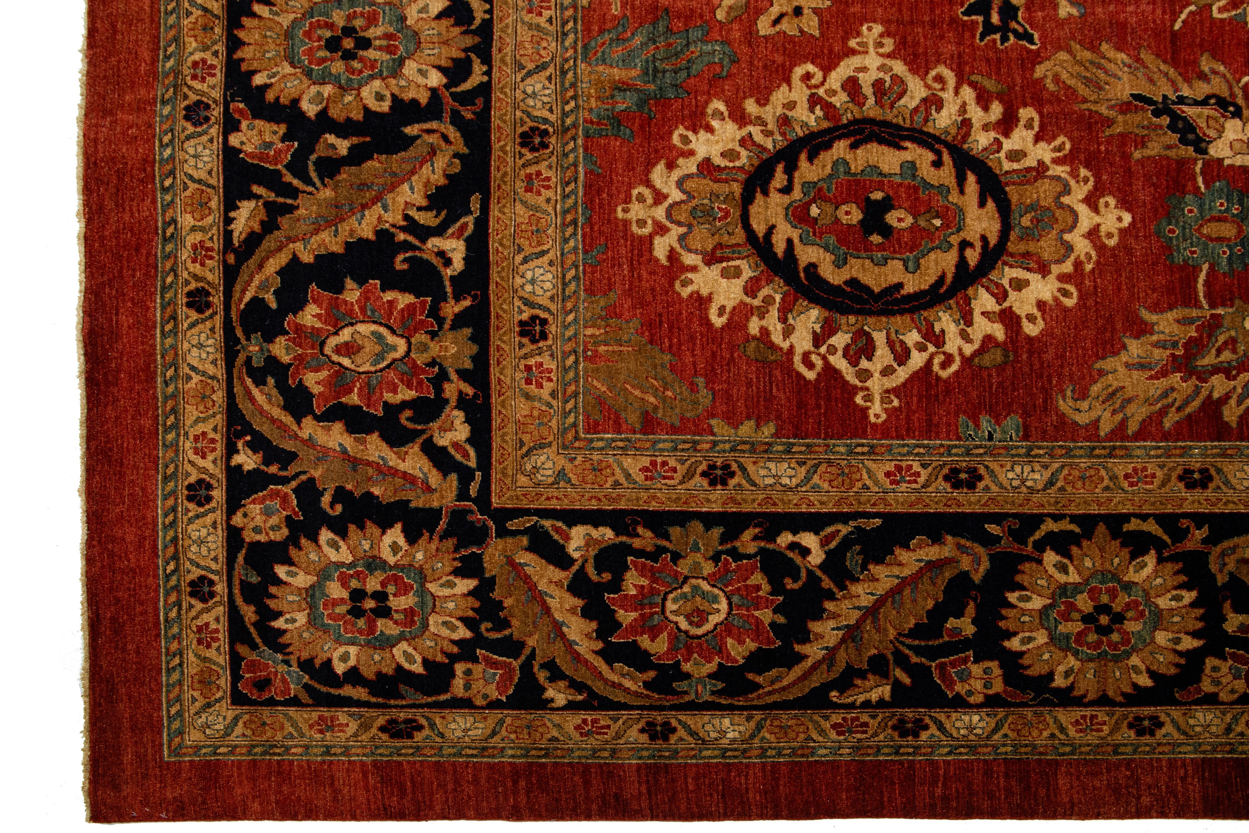 Modern Red Peshawar Handmade Wool Rug Oversize with Art Motif  In New Condition For Sale In Norwalk, CT