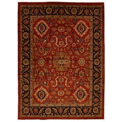 Tappeto moderno in lana rossa Peshawar fatto a mano oversize con motivo artistico