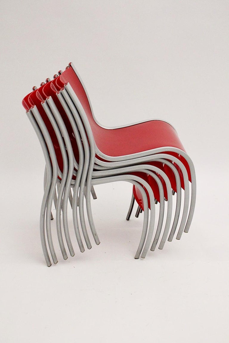 Modern Red Plastic Vintage Seven Dining Chairs by Ron Arad Kartell