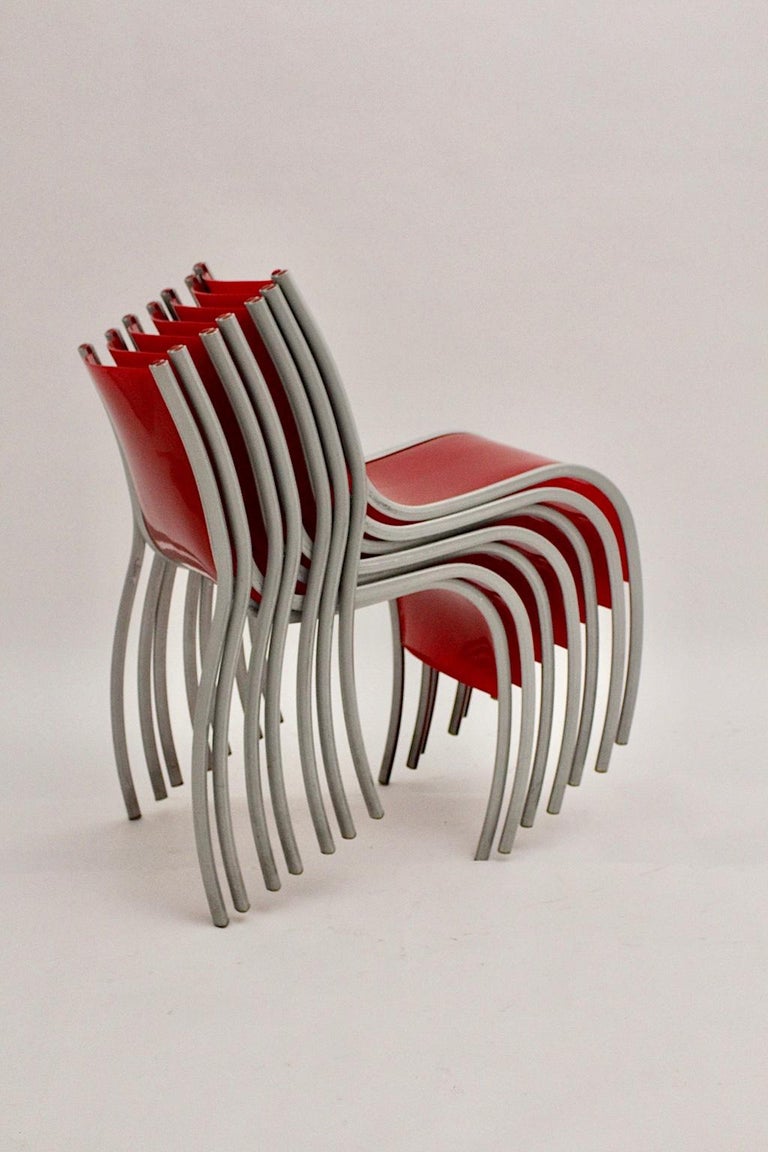 Modern Red Plastic Vintage Seven Dining Chairs by Ron Arad Kartell Italy, 1999 For Sale at 1stdibs
