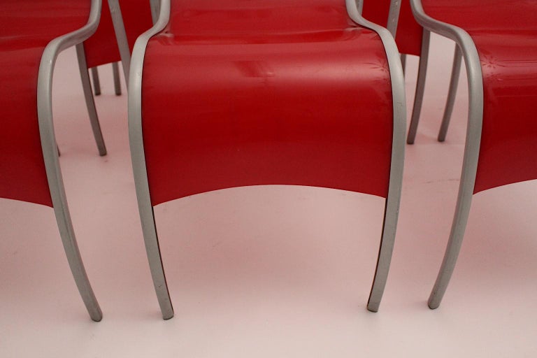 Modern Red Plastic Vintage Seven Dining Chairs by Ron Arad Kartell Italy, 1999 For Sale at 1stdibs