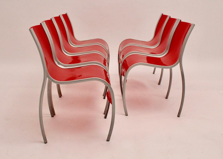 Modern Red Plastic Vintage Seven Dining Chairs by Ron Arad Kartell Italy, 1999 For Sale at 1stdibs