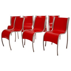 Modern Red Plastic Vintage Seven Dining Chairs FPE Ron Arad Italy 1999