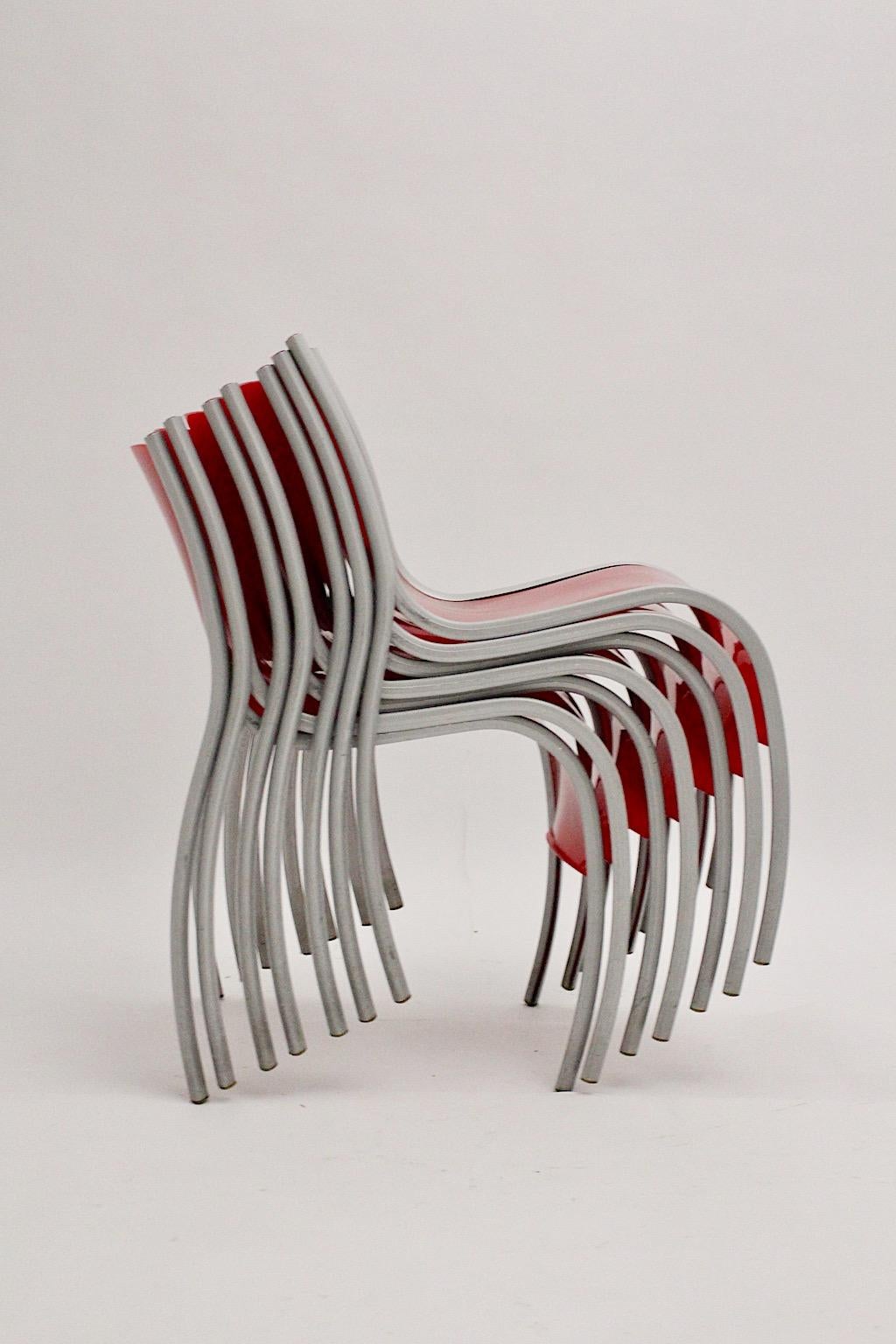Modern Red Plastic Vintage Seven Dining Chairs Ron Arad for Kartell  1999 Italy For Sale 4
